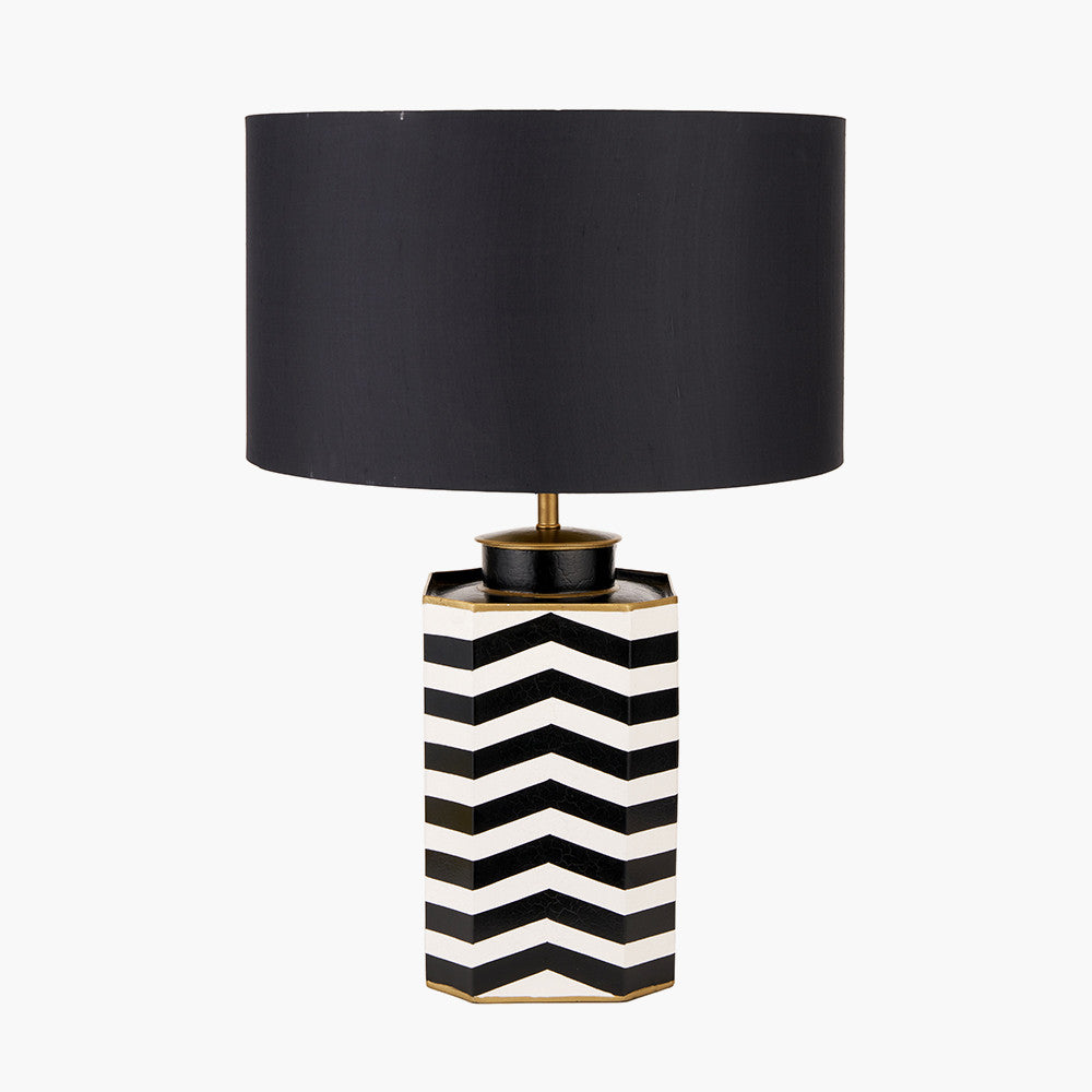 Oskar Black & White Chevron Hand Painted Metal Table Lamp - Base Only